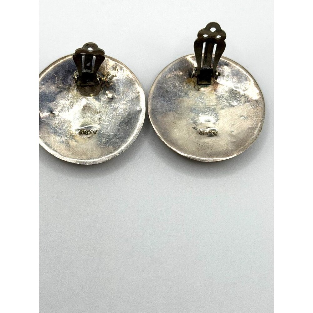 Vintage Navajo Native Sterling Silver Clip-On Earrings Intricate Stamped Floral - Picture 4 of 7
